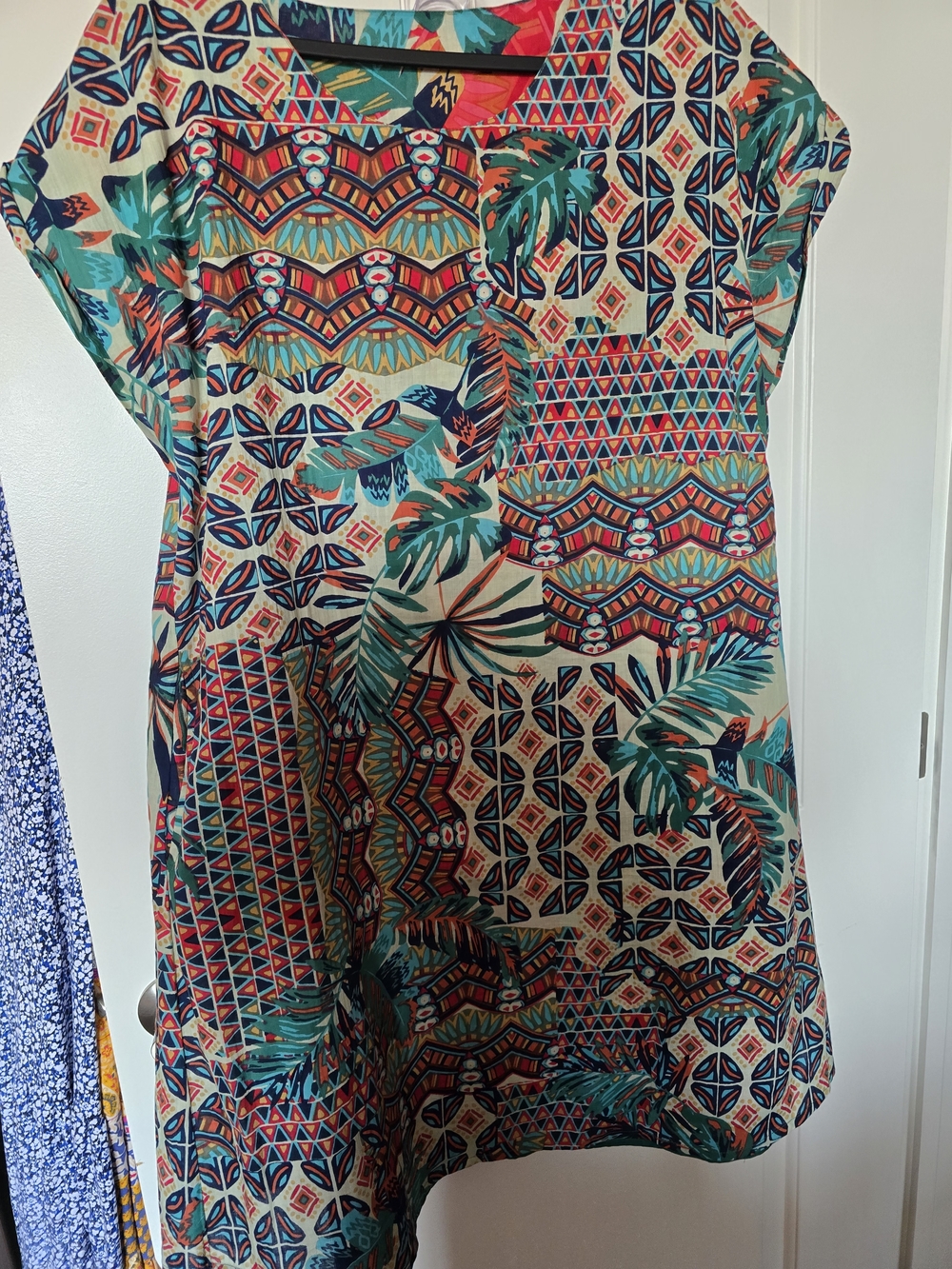 Printed Reversible 2-in-1 Knee Length Multi Coloured - Cap Sleeved Casual Dress
